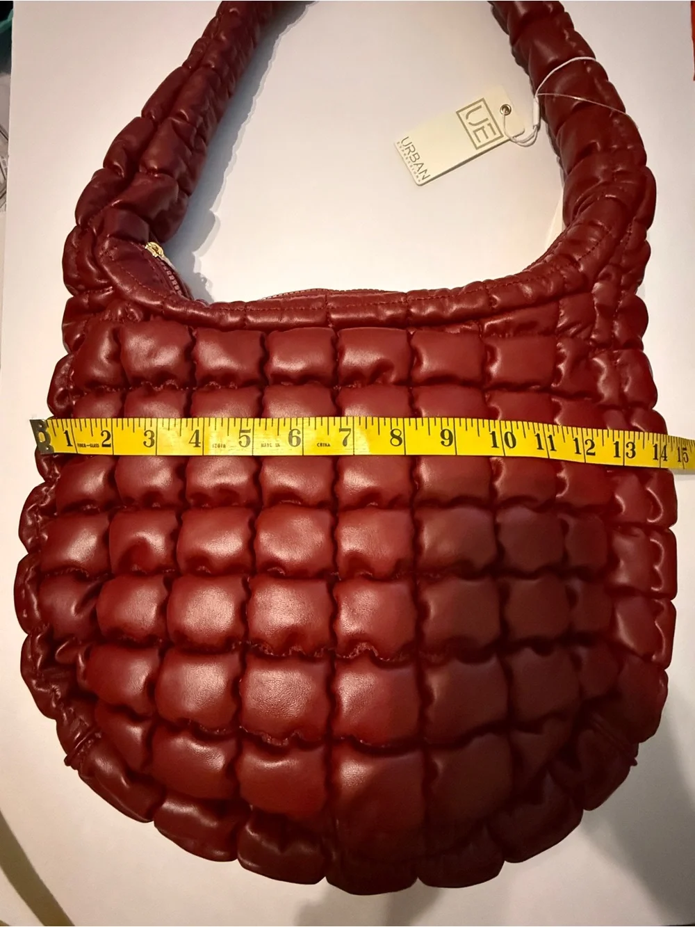 NWT Urban Expressions Quilted Puffer Hobo Bag Burgundy Oxblood Vegan Leather